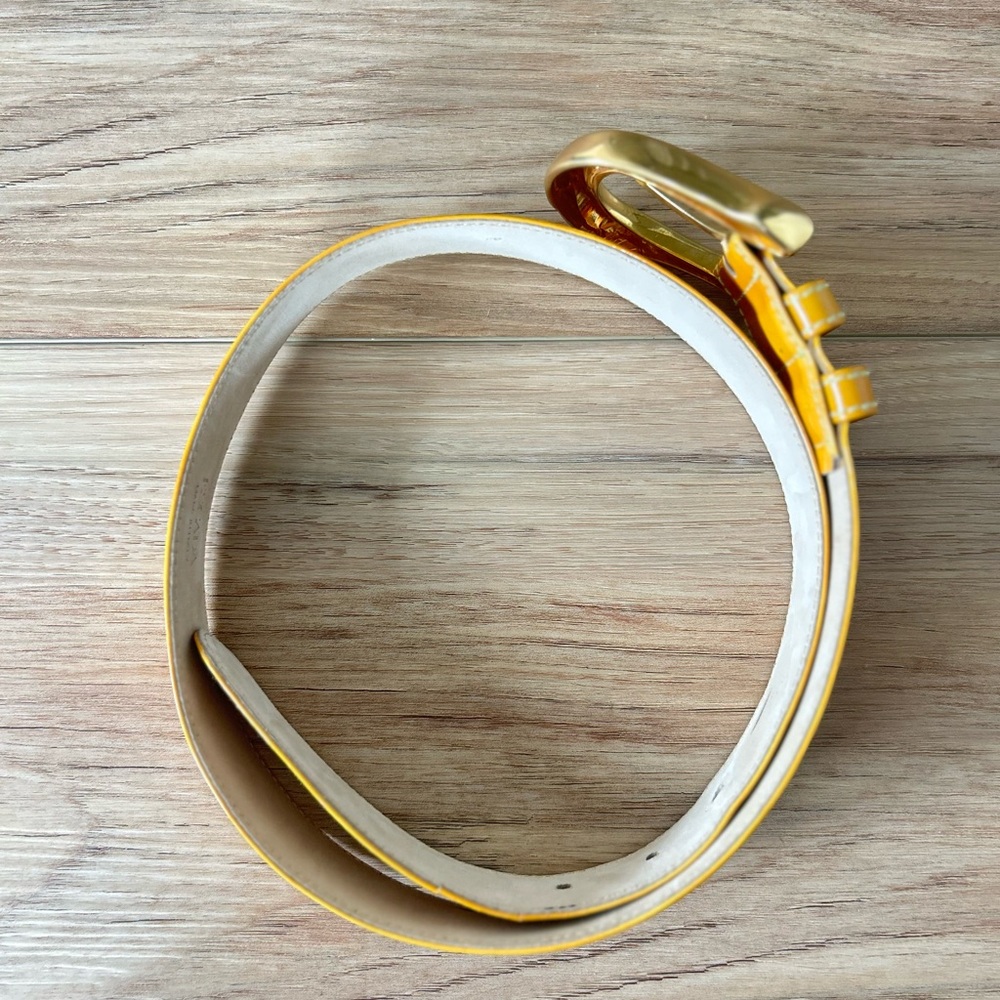 Vintage Escada Belt, Yellow Patent Leather, Size 38